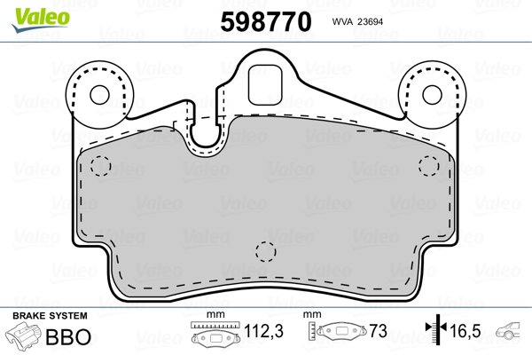 VALEO 598770 Kit pastiglie freno, Freno a disco