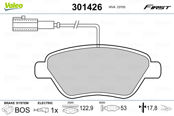 VALEO 301426 Kit pastiglie freno, Freno a disco