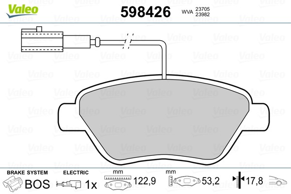 VALEO 598426 Kit pastiglie freno, Freno a disco