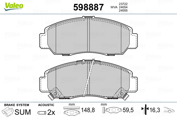 VALEO 598887 Kit pastiglie freno, Freno a disco