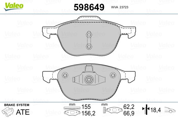 VALEO 598649 Kit pastiglie freno, Freno a disco