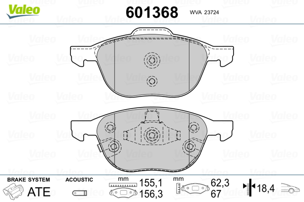 VALEO 601368 Kit pastiglie freno, Freno a disco