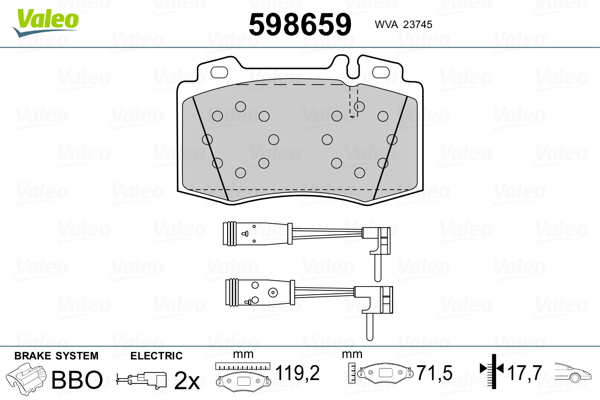 VALEO 598659 Kit pastiglie freno, Freno a disco