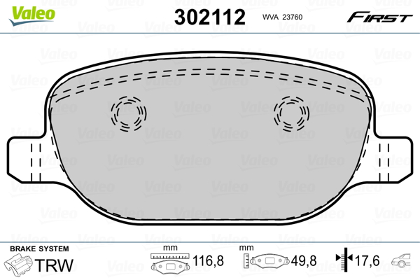 VALEO 302112 Kit pastiglie freno, Freno a disco