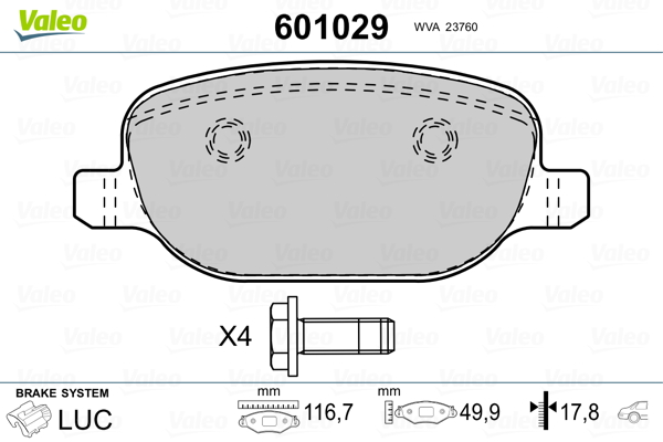 VALEO 601029 Kit pastiglie freno, Freno a disco