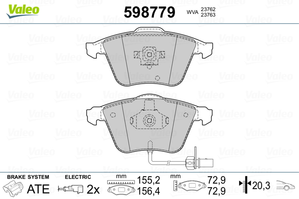 VALEO 598779 Kit pastiglie freno, Freno a disco