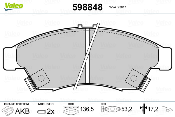 VALEO 598848 Kit pastiglie freno, Freno a disco