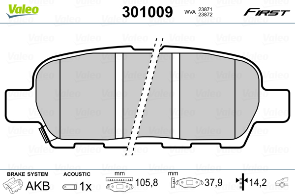 VALEO 301009 Kit pastiglie freno, Freno a disco