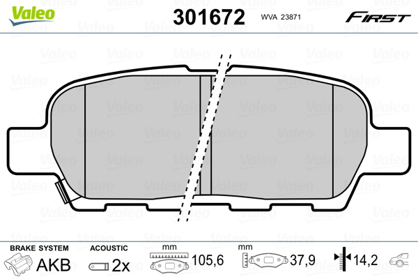 VALEO 301672 Kit pastiglie freno, Freno a disco