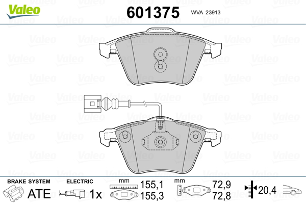 VALEO 601375 Kit pastiglie freno, Freno a disco