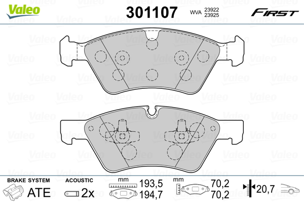 VALEO 301107 Kit pastiglie freno, Freno a disco