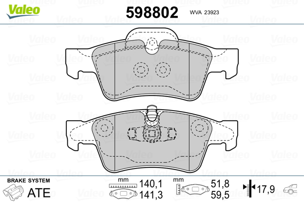 VALEO 598802 Kit pastiglie freno, Freno a disco