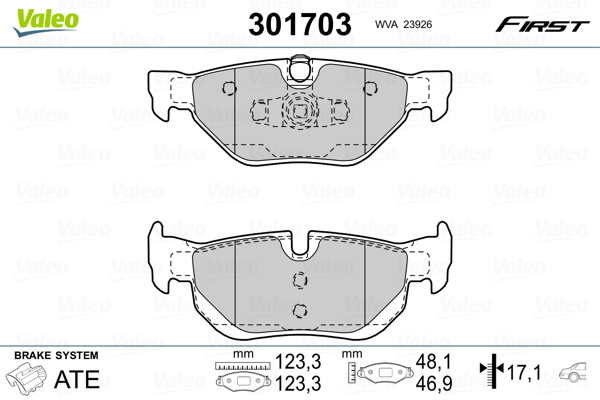 VALEO 301703 Kit pastiglie freno, Freno a disco