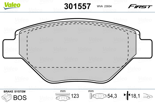 VALEO 301557 Kit pastiglie freno, Freno a disco