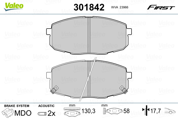 VALEO 301842 Kit pastiglie freno, Freno a disco