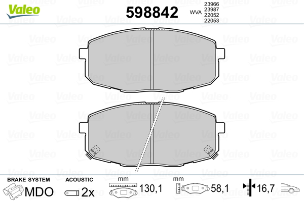 VALEO 598842 Kit pastiglie freno, Freno a disco