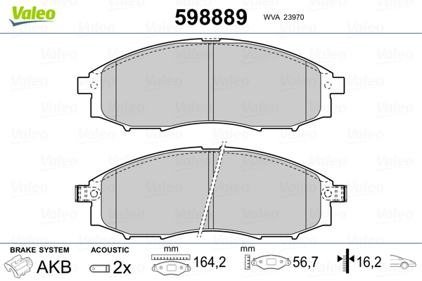 VALEO 598889 Kit pastiglie freno, Freno a disco