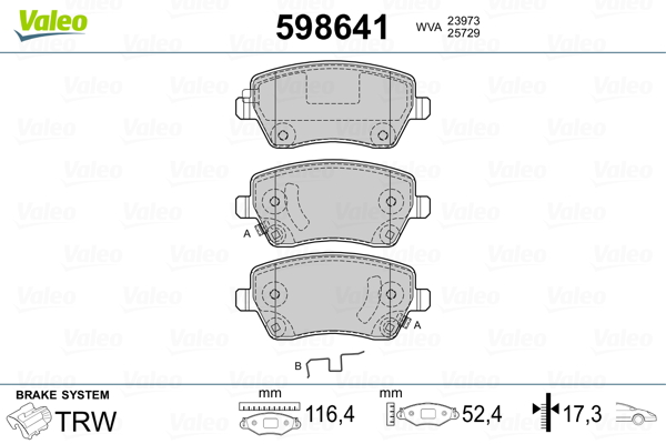 VALEO 598641 Kit pastiglie freno, Freno a disco