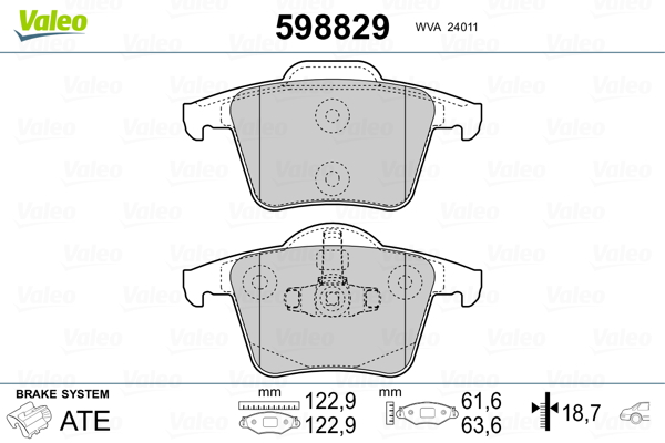 VALEO 598829 Kit pastiglie freno, Freno a disco