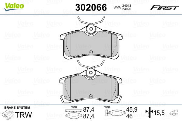 VALEO 302066 Kit pastiglie freno, Freno a disco