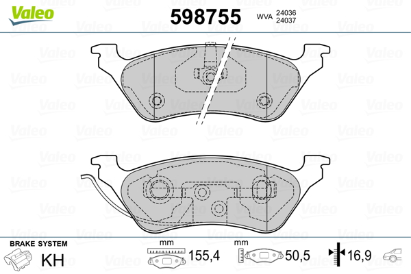 VALEO 598755 Kit pastiglie freno, Freno a disco