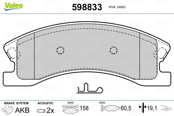 VALEO 598833 Kit pastiglie freno, Freno a disco