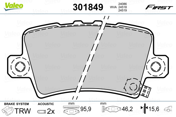 VALEO 301849 Kit pastiglie freno, Freno a disco