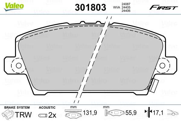 VALEO 301803 Kit pastiglie freno, Freno a disco