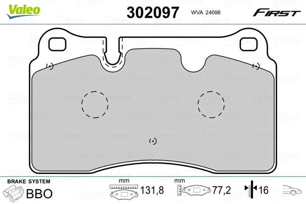 VALEO 302097 Kit pastiglie freno, Freno a disco