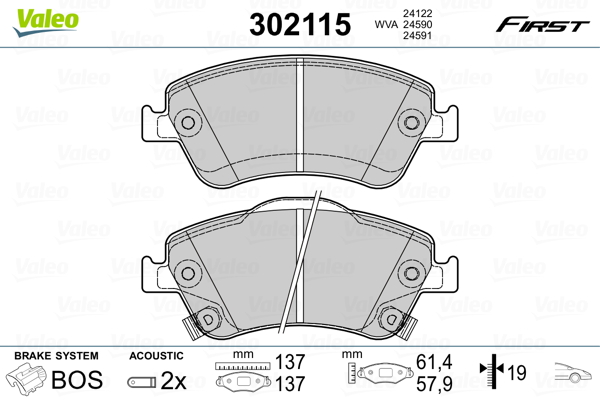 VALEO 302115 Kit pastiglie freno, Freno a disco