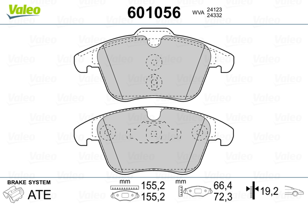 VALEO 601056 Kit pastiglie freno, Freno a disco