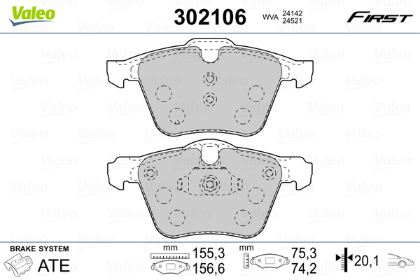 VALEO 302106 Kit pastiglie freno, Freno a disco