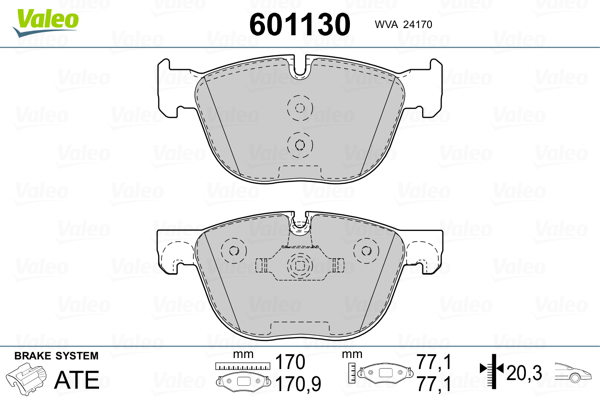 VALEO 601130 Kit pastiglie freno, Freno a disco