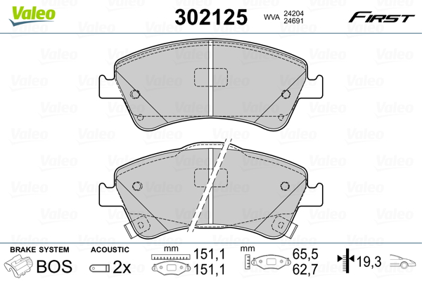 VALEO 302125 Kit pastiglie freno, Freno a disco