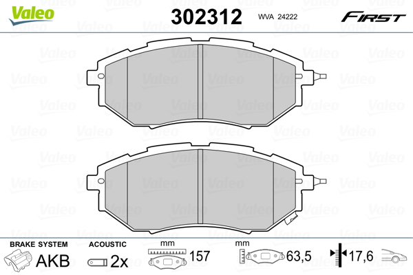 VALEO 302312 Kit pastiglie freno, Freno a disco