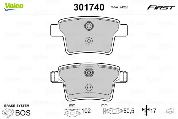 VALEO 301740 Kit pastiglie freno, Freno a disco