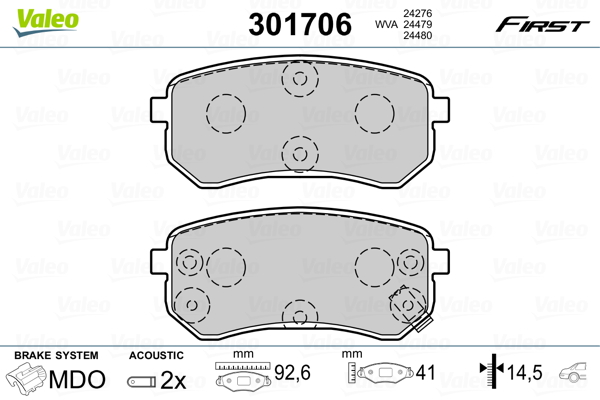 VALEO 301706 Kit pastiglie freno, Freno a disco