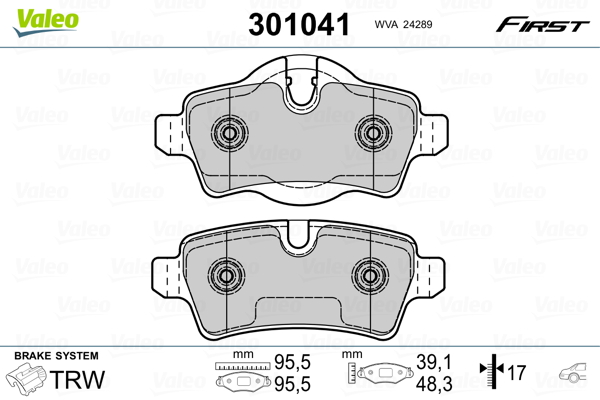 VALEO 301041 Kit pastiglie freno, Freno a disco