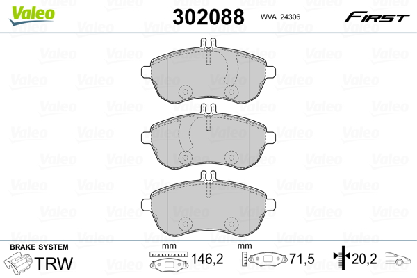 VALEO 302088 Kit pastiglie freno, Freno a disco