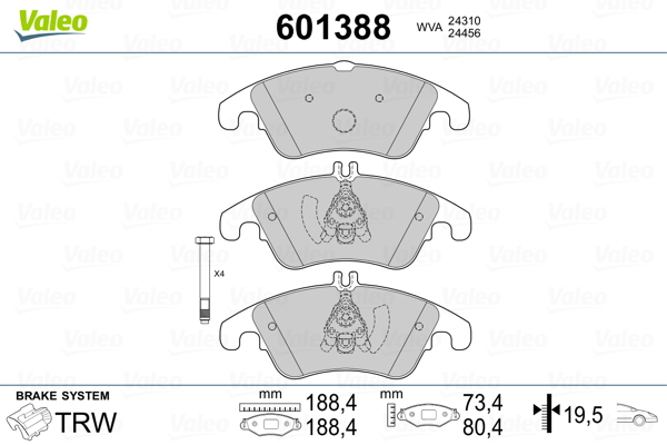 VALEO 601388 Kit pastiglie freno, Freno a disco-Kit pastiglie freno, Freno a disco-Ricambi Euro