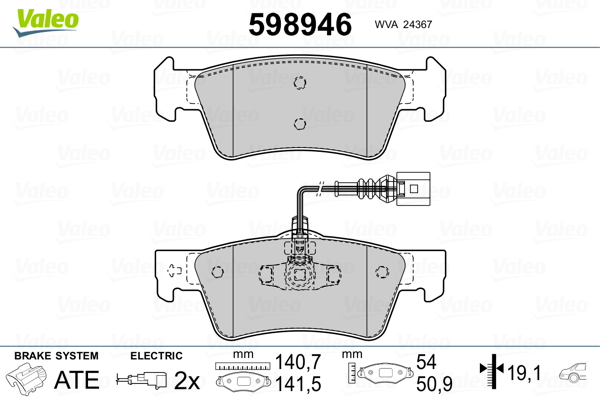 VALEO 598946 Kit pastiglie freno, Freno a disco