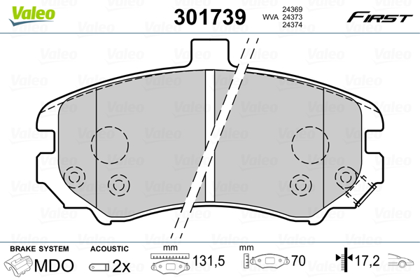 VALEO 301739 Kit pastiglie freno, Freno a disco