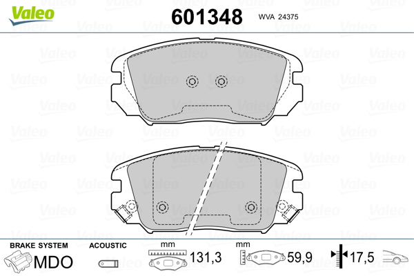 VALEO 601348 Kit pastiglie freno, Freno a disco