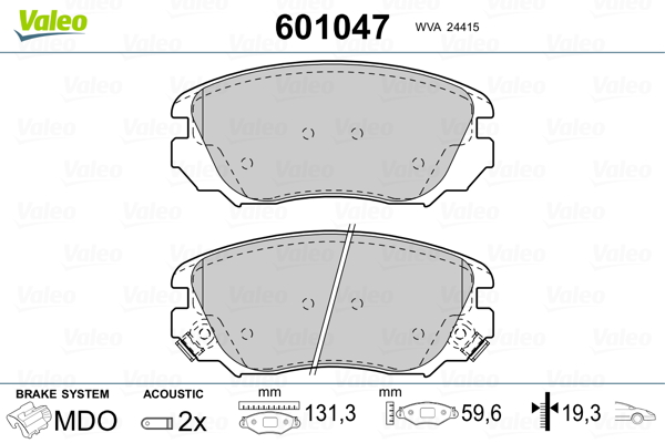 VALEO 601047 Kit pastiglie freno, Freno a disco