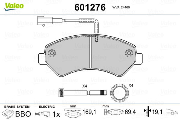 VALEO 601276 Kit pastiglie freno, Freno a disco