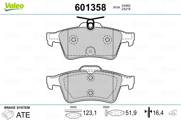 VALEO 601358 Kit pastiglie freno, Freno a disco