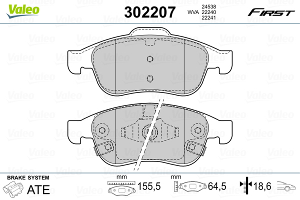 VALEO 302207 Kit pastiglie freno, Freno a disco