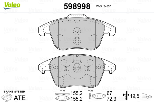 VALEO 598998 Kit pastiglie freno, Freno a disco