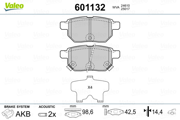 VALEO 601132 Kit pastiglie freno, Freno a disco