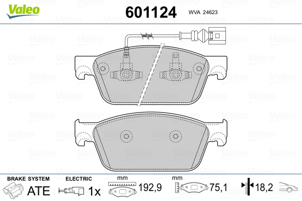 VALEO 601124 Kit pastiglie freno, Freno a disco